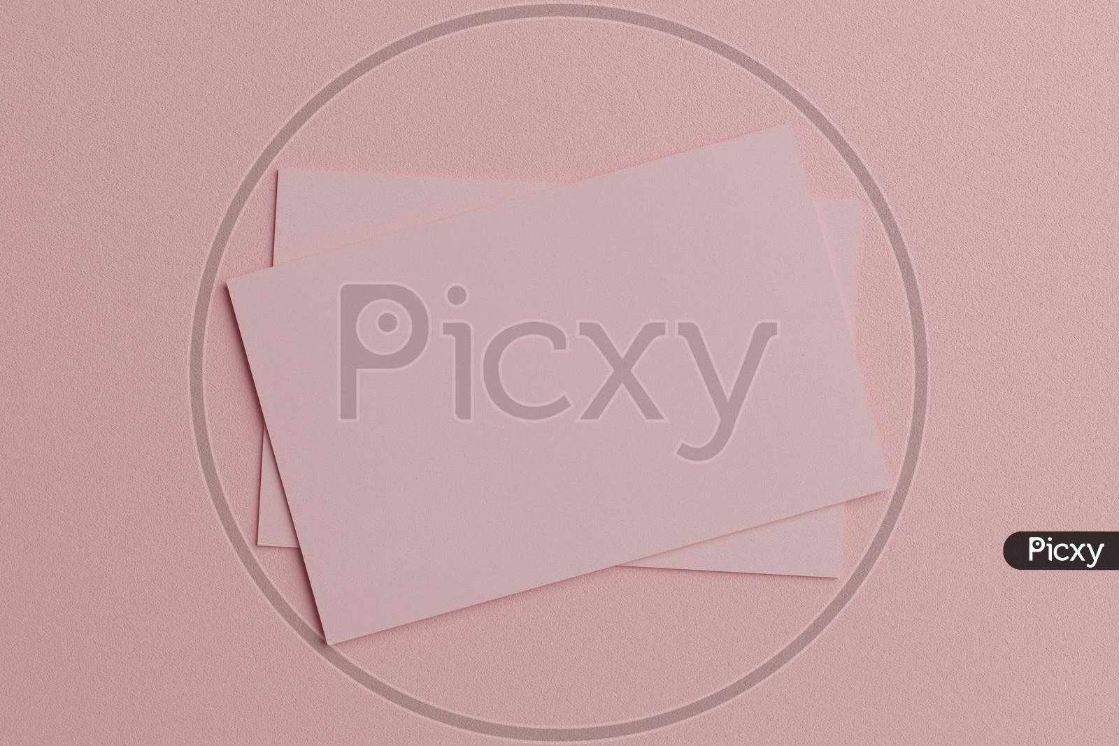 Pink Pastel Business Card Paper Mockup Template With Blank Space Cover For Insert Company Logo Or Personal Identity On Cardboard Background. Modern Style Concept. Top View. 3D Illustration Render
