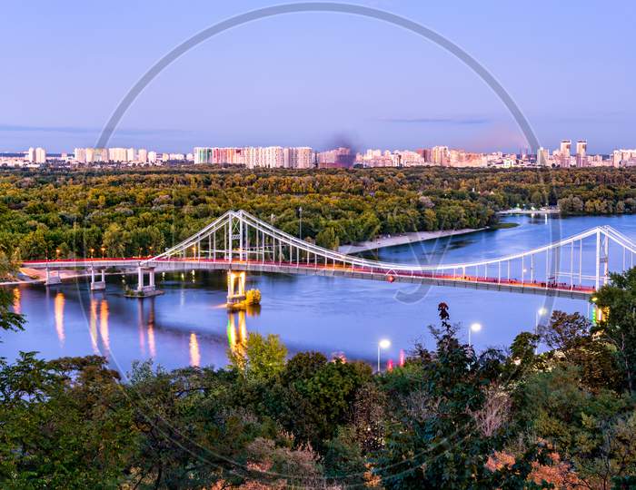 Pedestrian Bridge Across The Dnieper River In Kiev, Ukraine