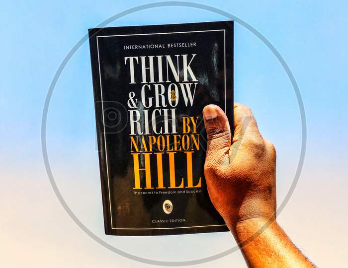 Think and grow rich book isolated with sky in  background with vintage look in ludhiana punjab india on 15 april 2020