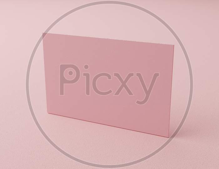 Pink Pastel Business Card Paper Mockup Template With Blank Space Cover For Insert Company Logo Or Personal Identity On Cardboard Background. Modern Style Concept. Side View. 3D Illustration Render