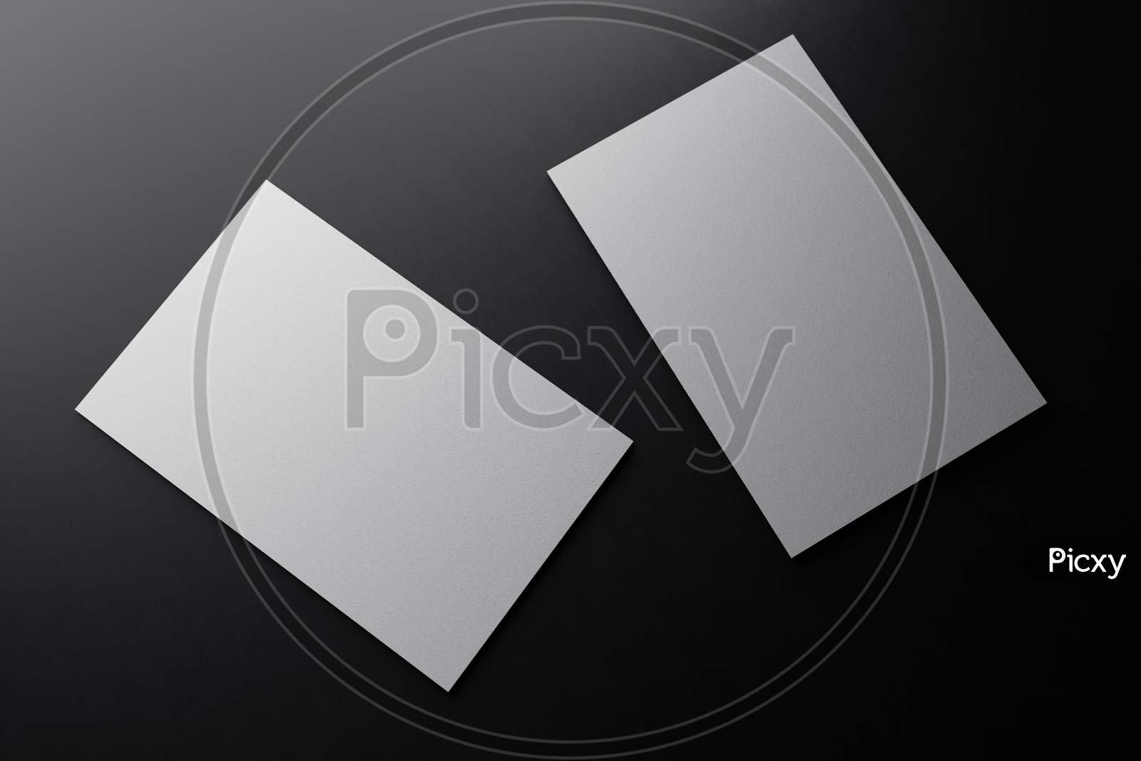 White Vertical Business Card Paper Mockup Template With Blank Space Cover For Insert Company Logo Or Personal Identity On Black Cardboard Floor Background. Modern Concept. 3D Illustration Render