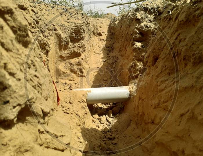 Digged Pit Or Dent To Add A New Water Connection To Municipal Water Supply Pipe Line
