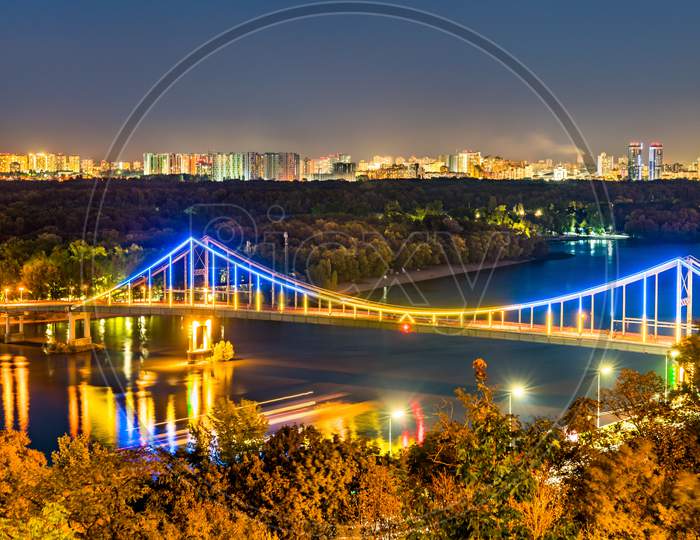 Pedestrian Bridge Across The Dnieper River In Kiev, Ukraine