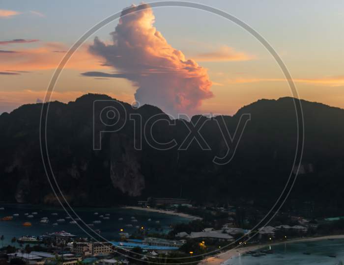 Phi Phi Island, Thailand- April 3 2019: sunset time view point