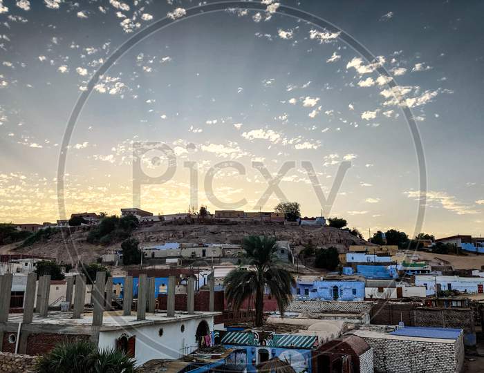 View Of Egypt Village Under Blue Sky.