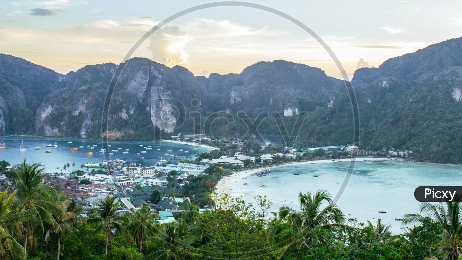 Phi Phi Island, Thailand- April 3 2019: Two Beaches View From Top