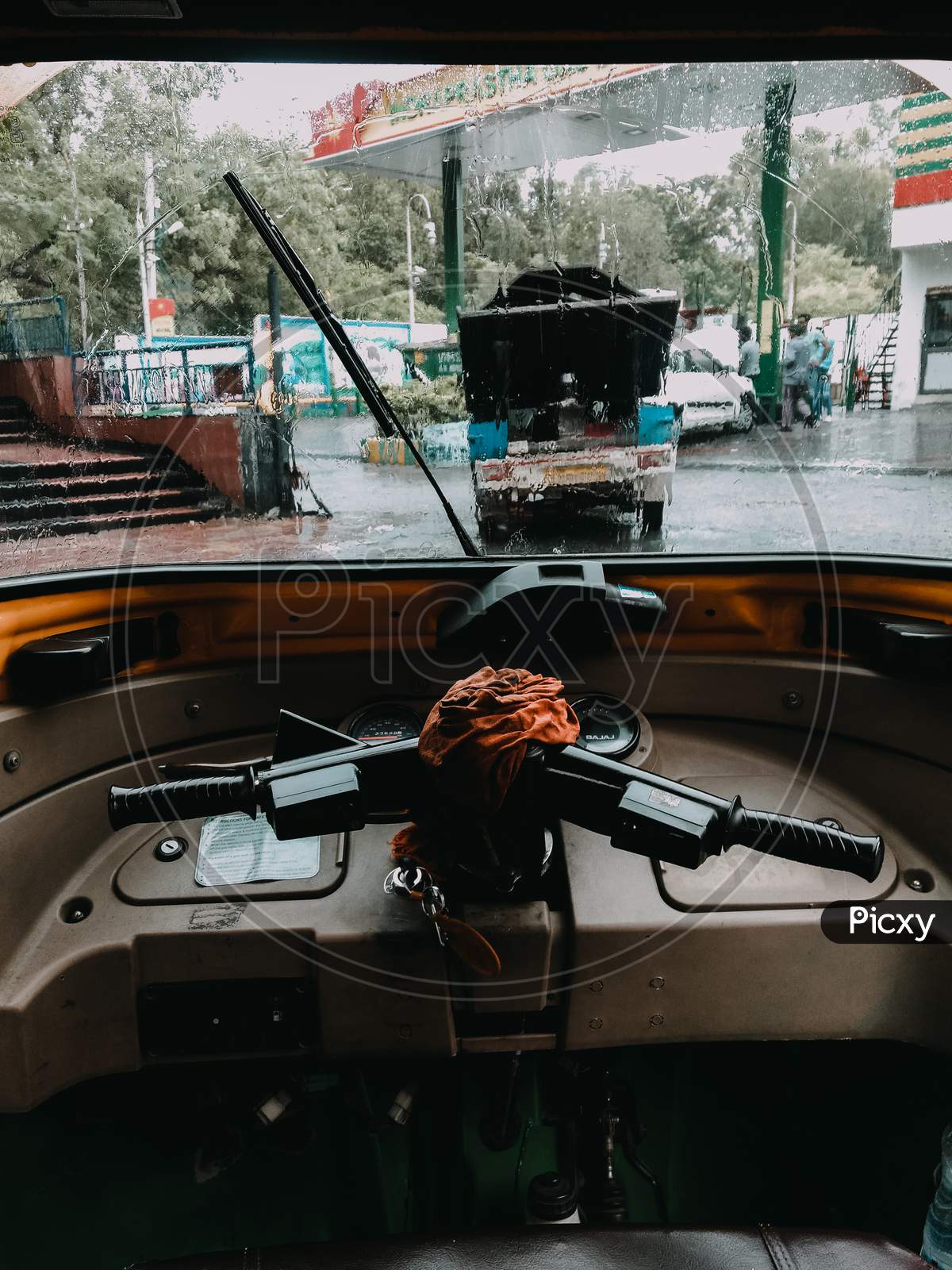 Delhi, India, 15 June 2020 - Inside Look Of Indian Auto Rikshaw On The Street (Tuk-Tuk) Used By Tourists And Local As Means Of Transportation