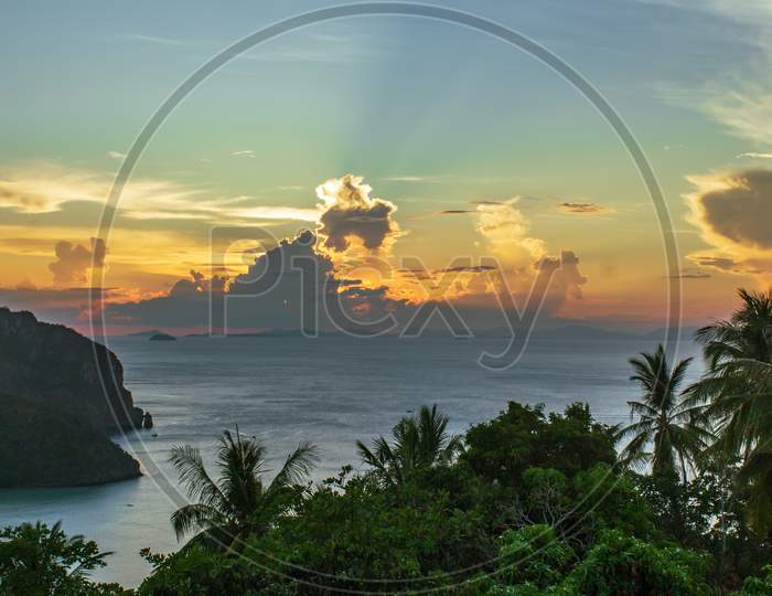 Phi Phi Island, Thailand- April 3 2019: Sunset And Sea Time