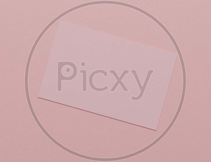 Pink Pastel Business Card Paper Mockup Template With Blank Space Cover For Insert Company Logo Or Personal Identity On Cardboard Background. Modern Stationary Concept. 3D Illustration Render