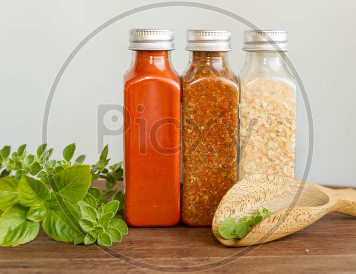 Set Of Spices And Fresh Herbs