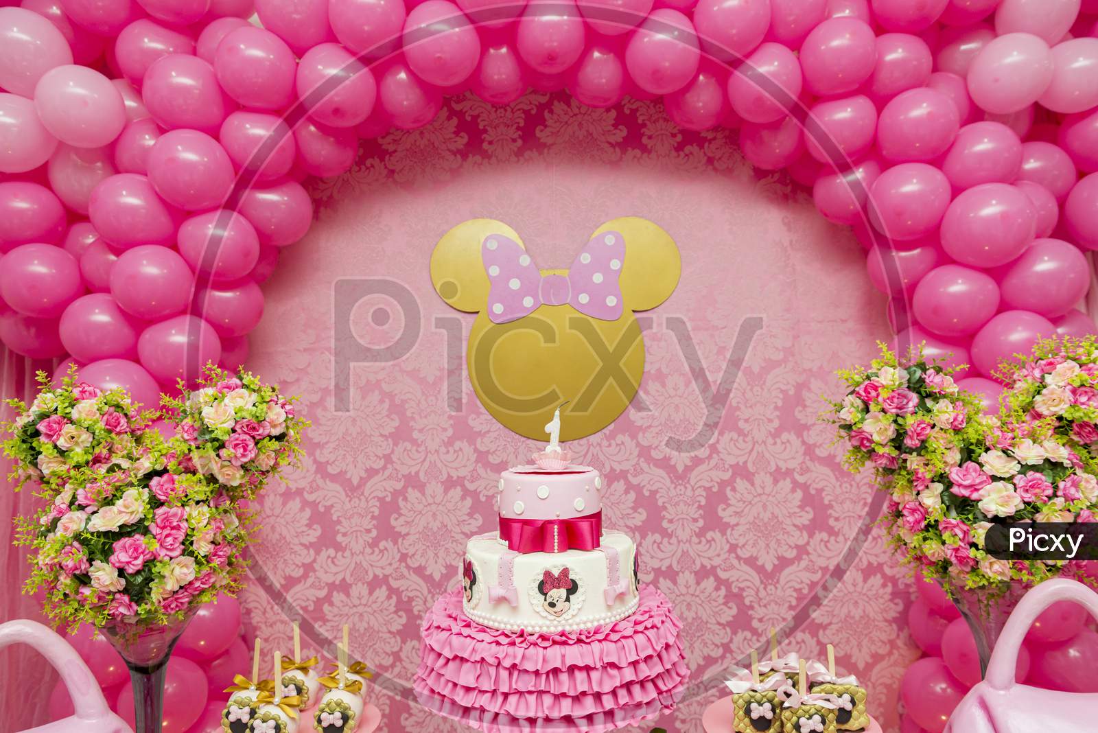 Sweet Table Decoration In Children'S Party With Minnie Mouse Theme.
