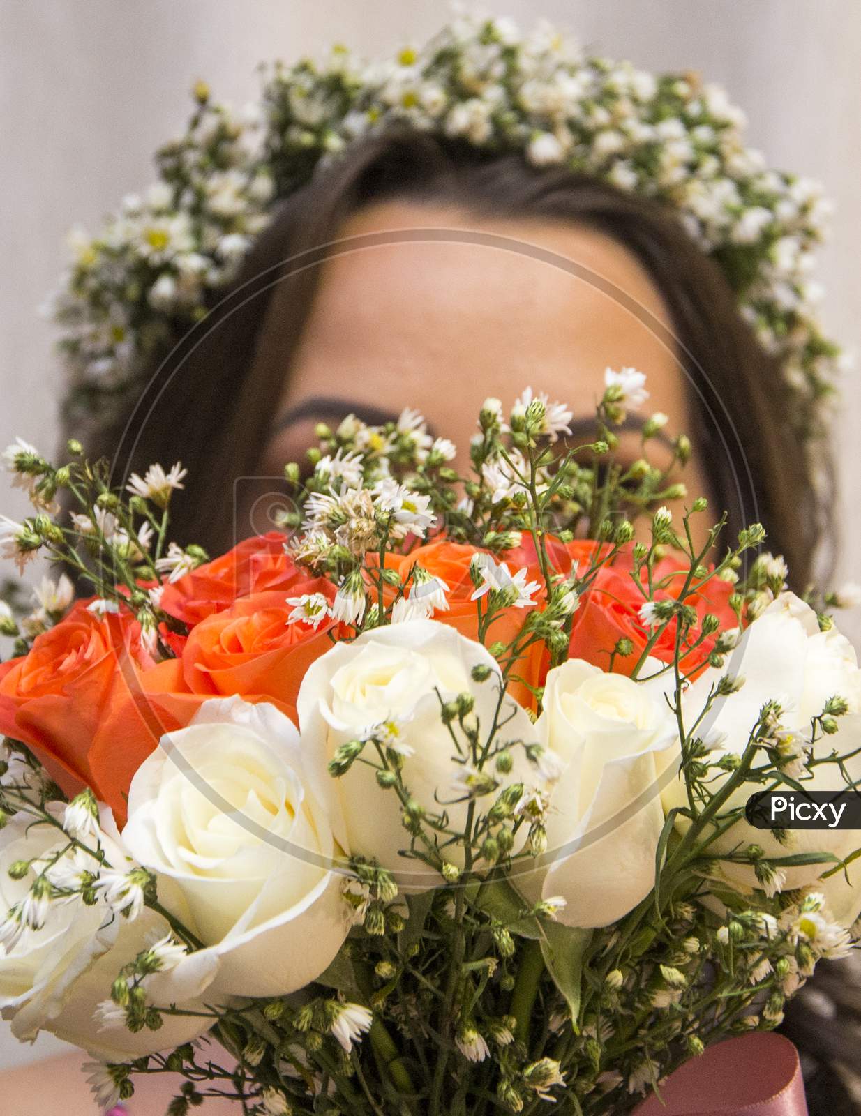 Bride Holds In Front Of Her A Lush Bouquet