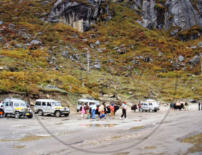tourists at changu lake area sikkim