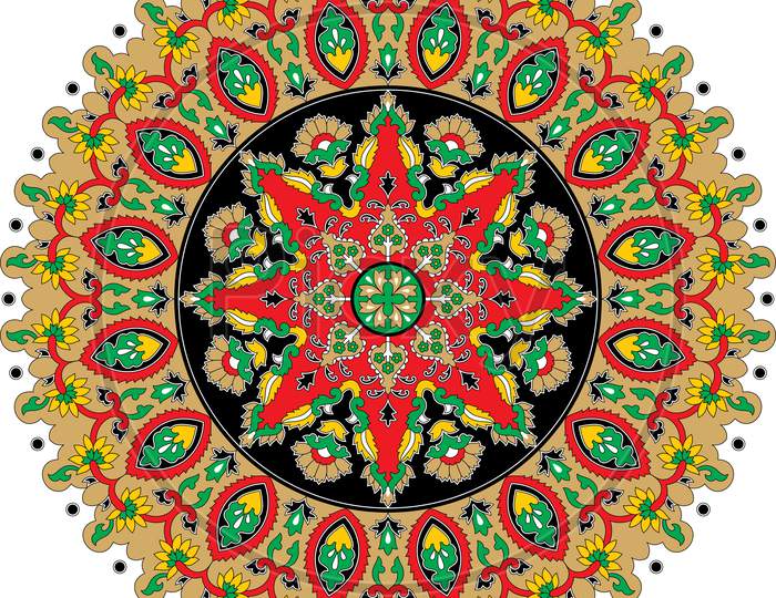 Colorful Ornamental Kalamkari Mandala Round Design