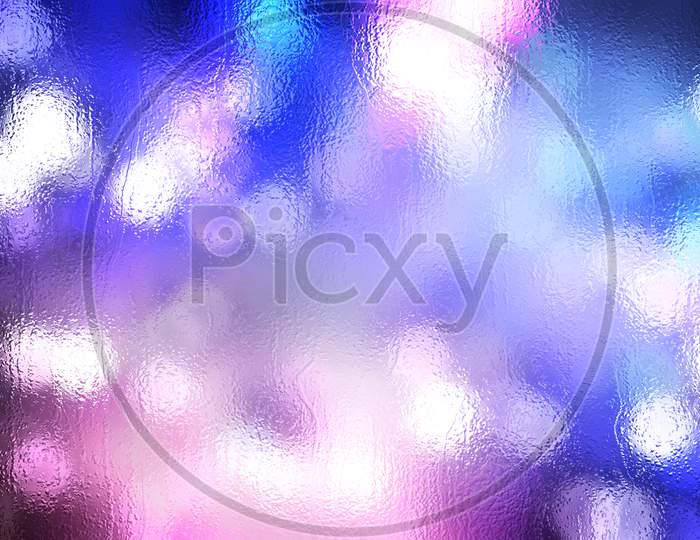 Colorful panoramic background: raindrops on window glasses surface with bokeh.