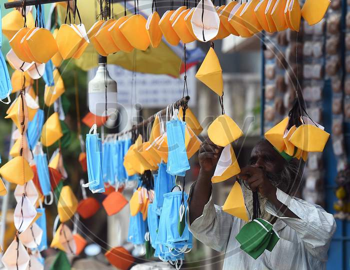 A Salesman Sells Masks At A Shop During The Ongoing Covid-19 Lockdown in Chennai
