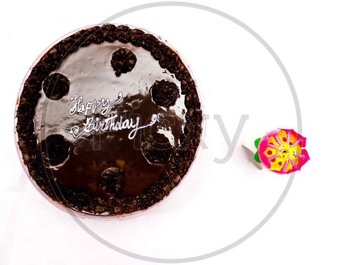 Chocolate Birthday cake with white background