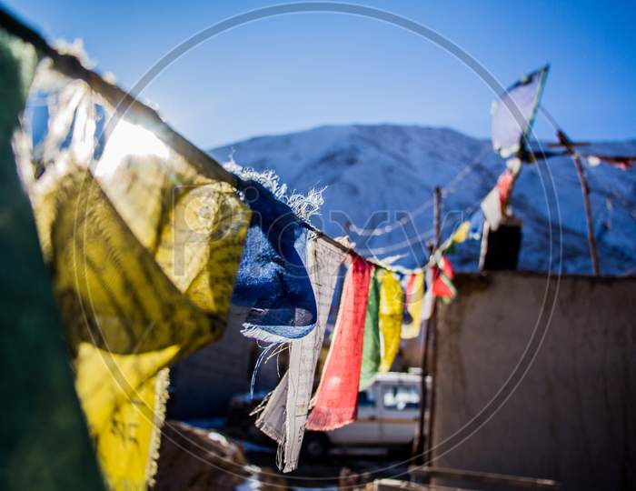 Ladakh Falg in Snow Mountain