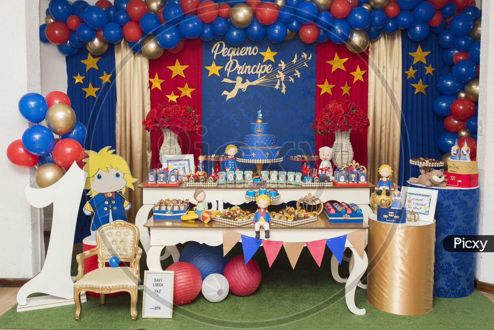 Little Prince Theme Party. Decorated Table For Child Birthday Celebration.