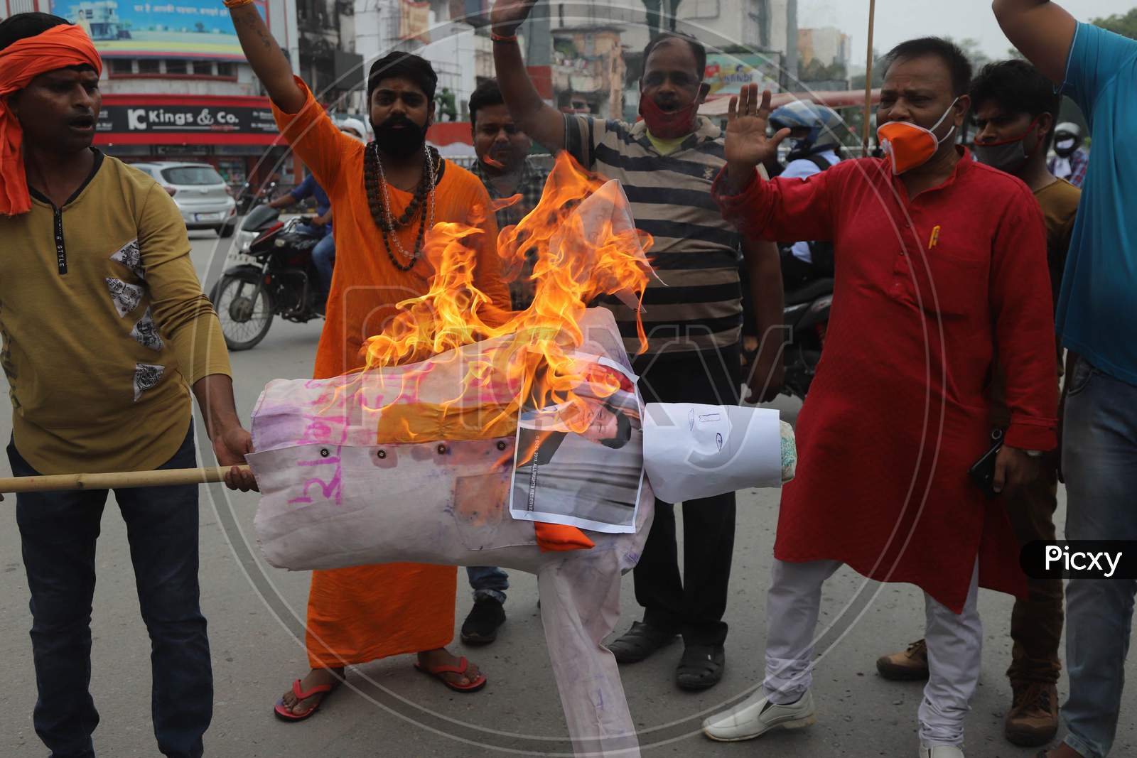 Supporters Of Bharatiya Jayanta Party (Bjp) Burn Posters and effigy of China's President Xi Jinping During A Protest Against China in Prayagraj on June 17, 2020 after a violent face off between Indian Army and Chinese PLA in Galwan Valley.