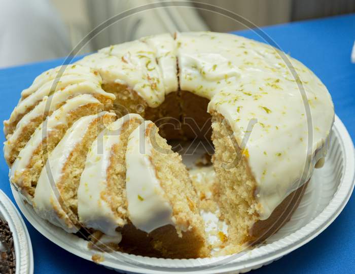 Homemade Lemon Flavor Cake With Cream.