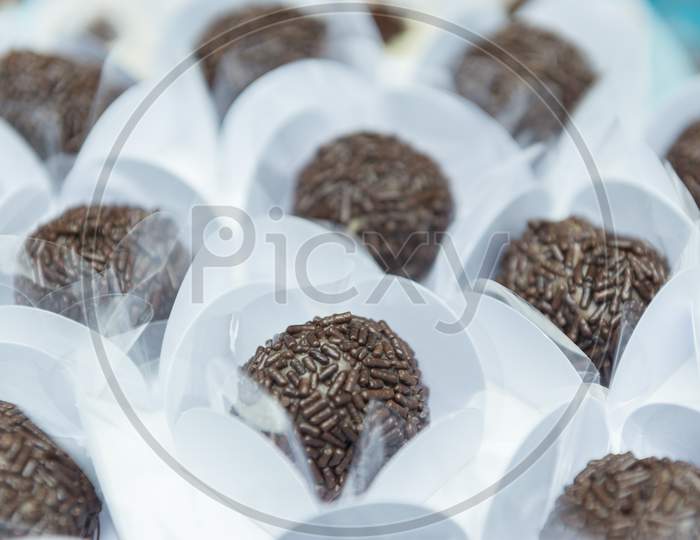 Brazilian Chocolate Sweet, In A White Background With Shallow Depth Of Field.