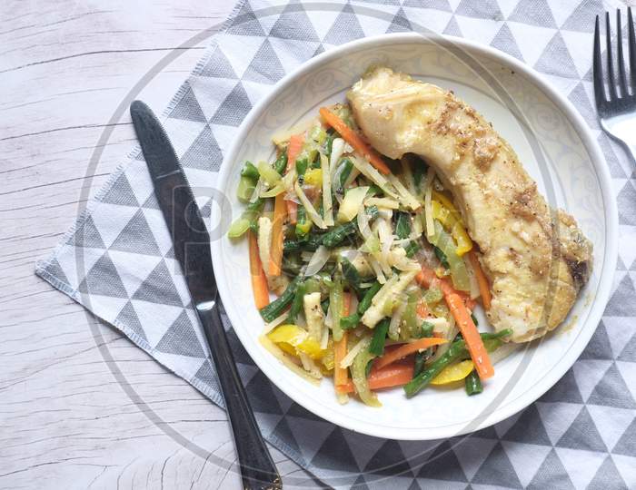 Grilled Fish Fillet With Bbq Vegetables.