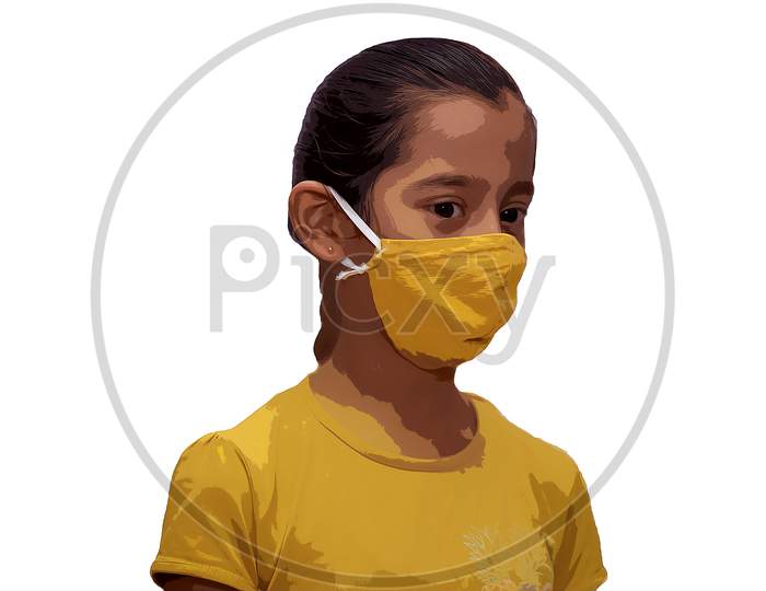 jaipur . Rajasthan . India - June 12, 2020. Asian girl wearing protective face mask Protect from the corona virus or Coronavirus covid-19 Isolated On White Background.