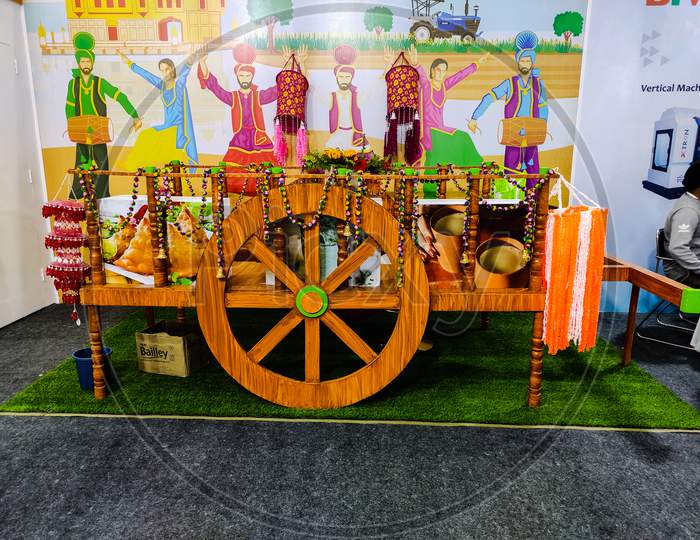 Punjabi culture is shown on a oxcart