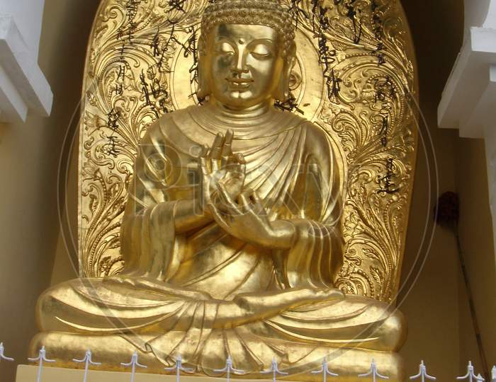 Statue of Lord Buddha inside Peace Pagoda Darjeeling