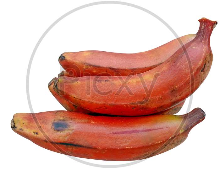 Beautiful Red Bananas In White Background. Isolated.