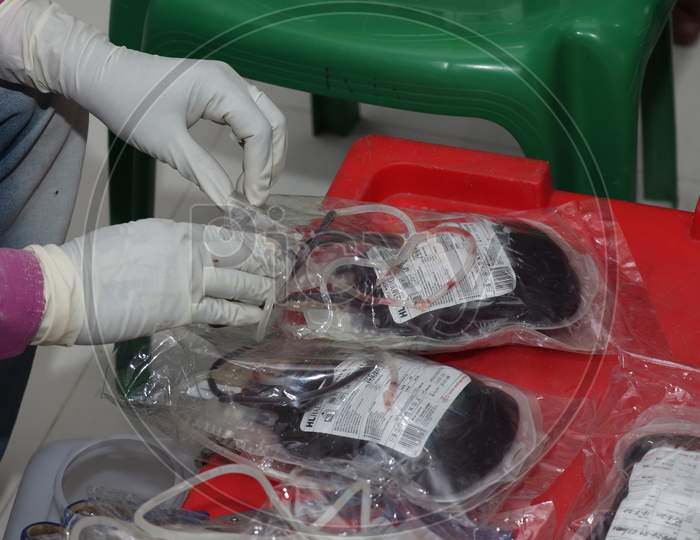 Donated Blood Pouch Stock Photo