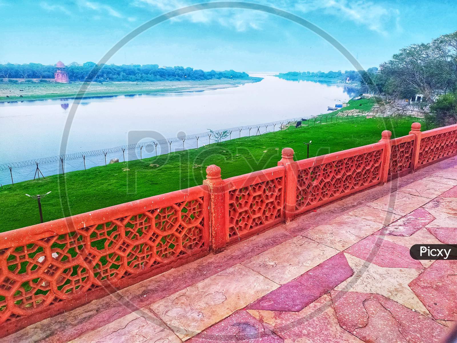 Yamuna river behind Taj Mahal. Agra, Uttar Pradesh, India. The Yamuna River flows behind the Taj Mahal, The picture clicked from Taj Mahal. landscape photography and selective focus
