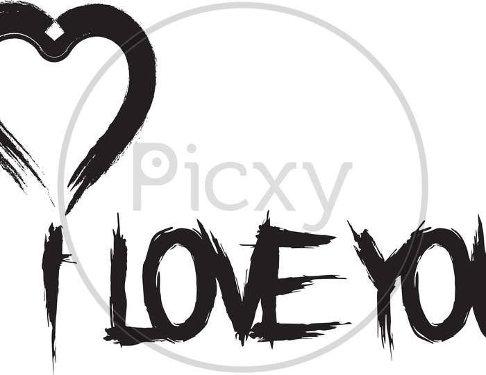 i love text.black and white clip art with heart.