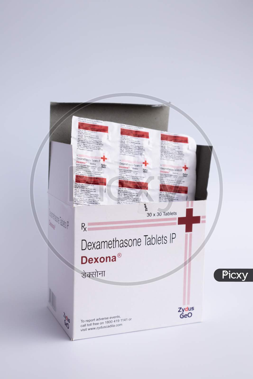 Maski, India - June 06,2020 : dexamethasone steroid drug or Tablets on Isolated background.