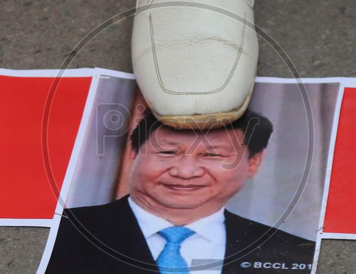 Supporters Of Bharatiya Jayanta Party (Bjp) Burn Posters Of China's President Xi Jinping During A Protest Against China in Prayagraj on June 17, 2020 after a violent face off between Indian Army and Chinese PLA in Galwan Valley.
