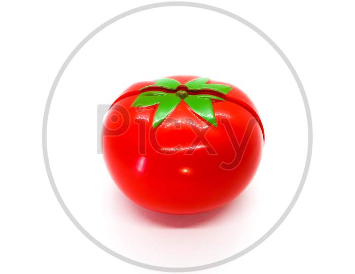 Dark Red Tomato Toy Isolated On White Background