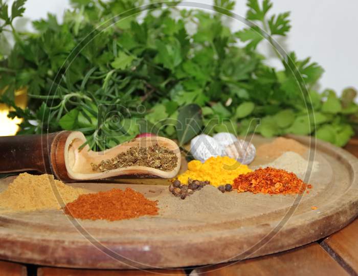 Aromatic Herbs From The Organic Garden And Spices For Cooking