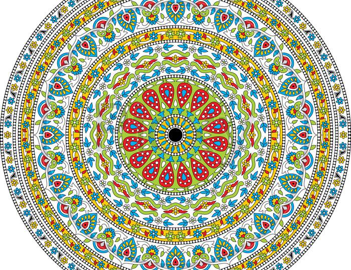Colorful Ornamental Kalamkari Mandala Round Design