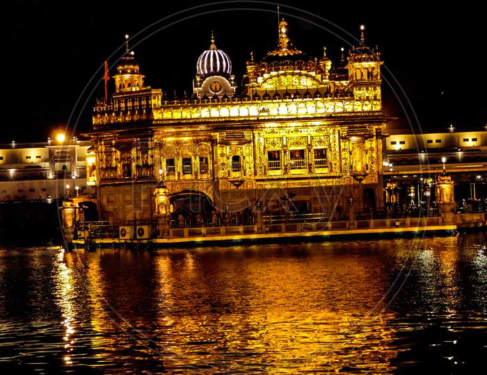 Night view of The Golden Temple Amritsar.