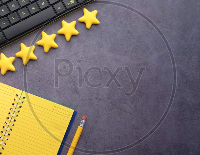 Customer Review Concept.. Rating Golden Stars