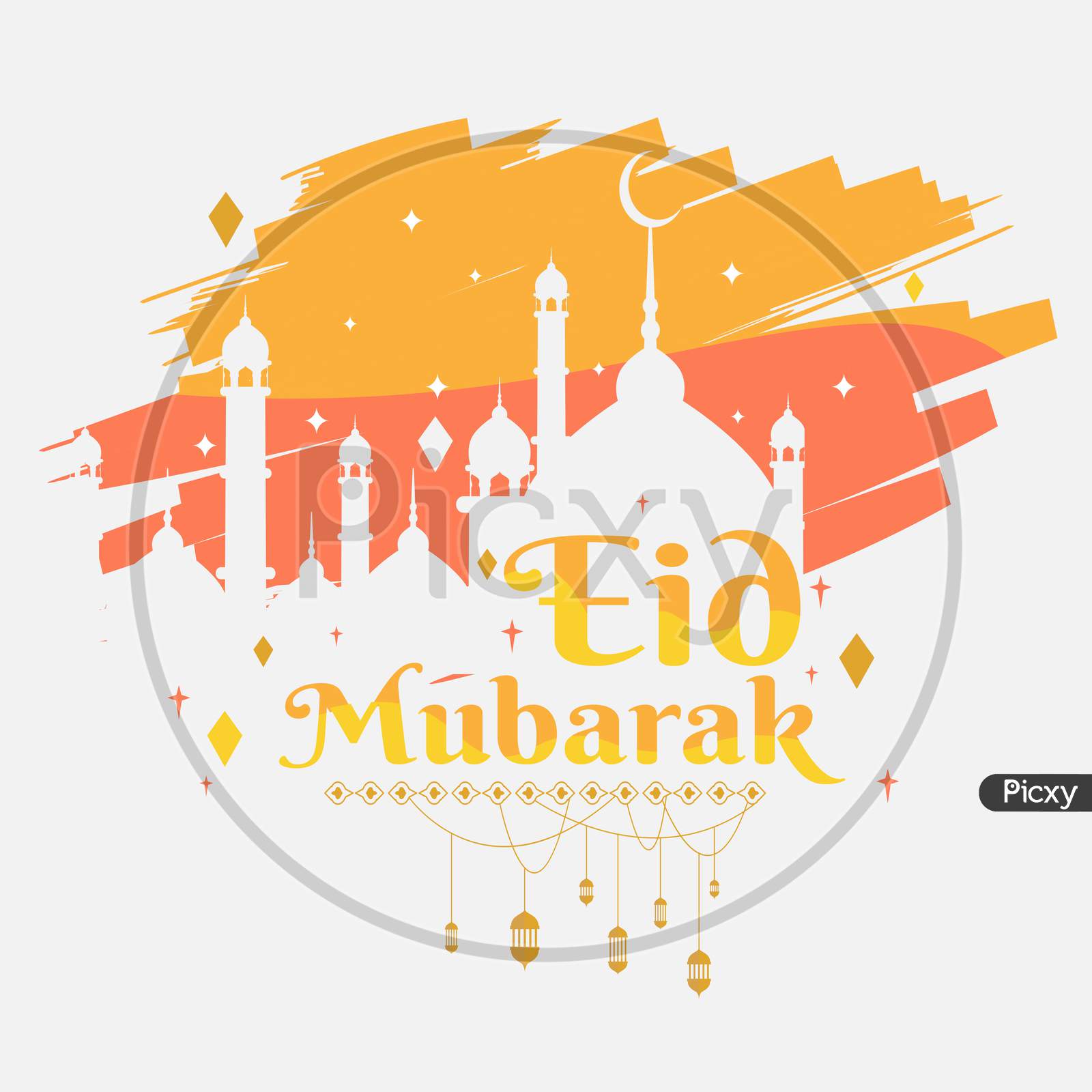 Eid Mubarak Greeting Poster, Background With Brush Strokes Illustration, Vector