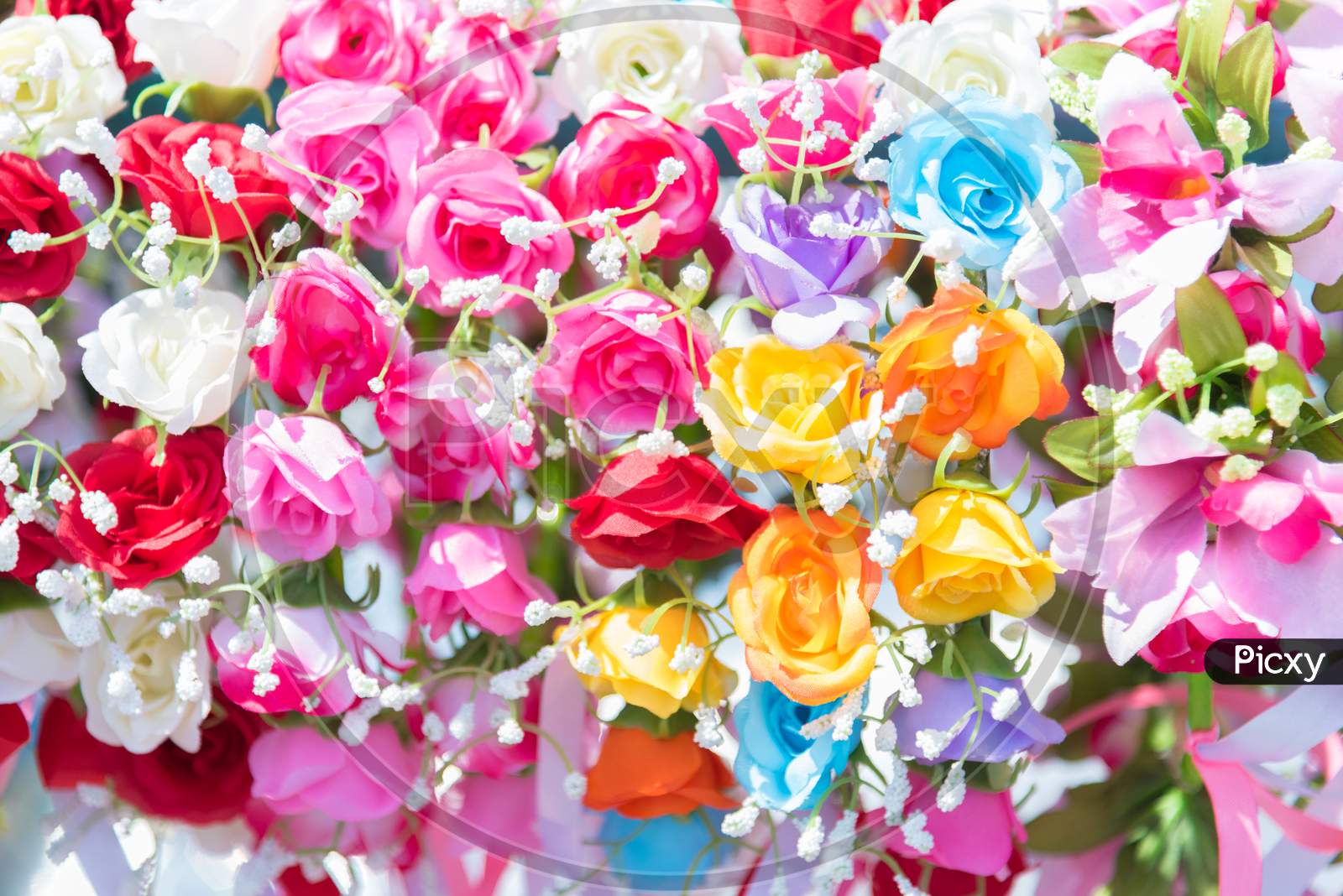 Beautiful Bunch Of Flowers. Colorful Flowers For Wedding And Congratulation Events. Flowers Of Greeting And Graduated Concept