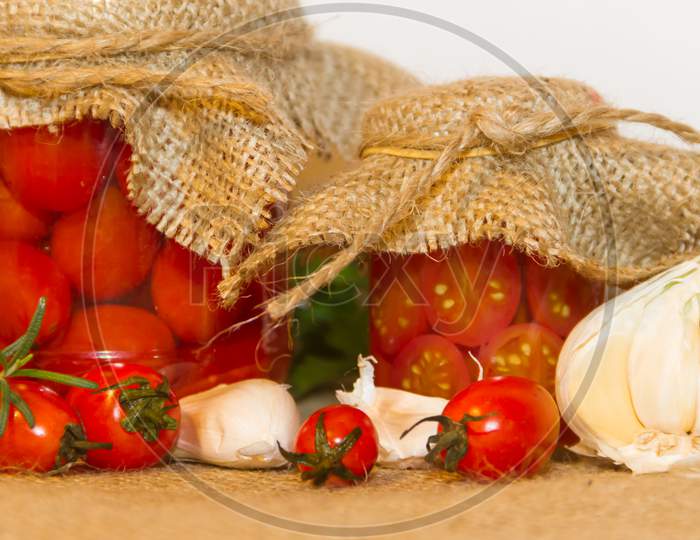 Pickled Cherry Tomatoes In Vinegar With Garlic And Spices