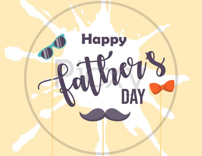 Happy Father'S Day Poster Illustration Vector, Fathers Day Card Illustration With Bow, Shades And Mustache