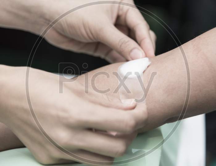 Healing Wound From Blood Collect Of Physical Examination, Hospital And First Aid Concept