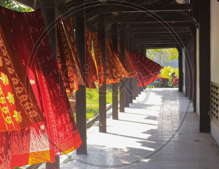 Colored Batik Textile Hanging In The Wind Lombok