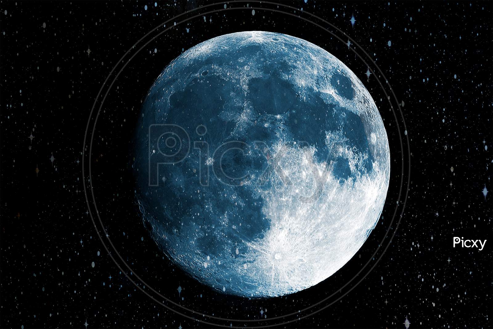 Super Blue Moon In The Galaxy Background, Elements Of This Image Furnished By Nasa