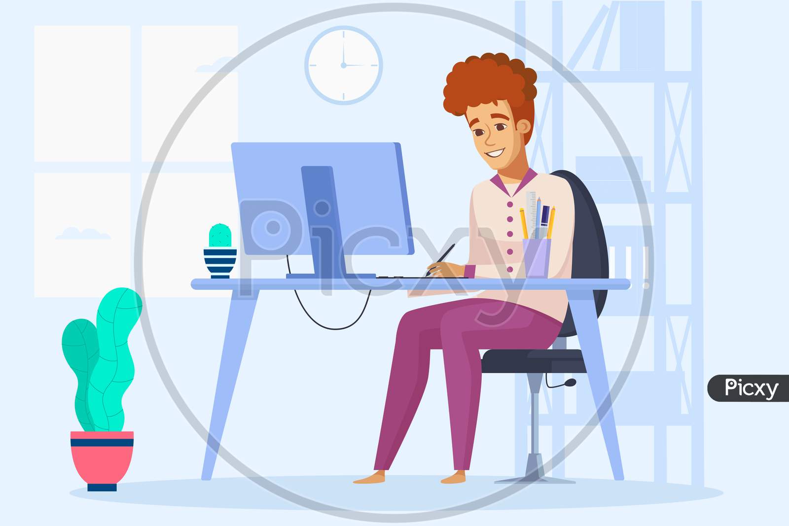 Working From Home, Boy Telecommuting, Mobile Work During Coronavirus Pandemic, Stay At Home Vector Illustration
