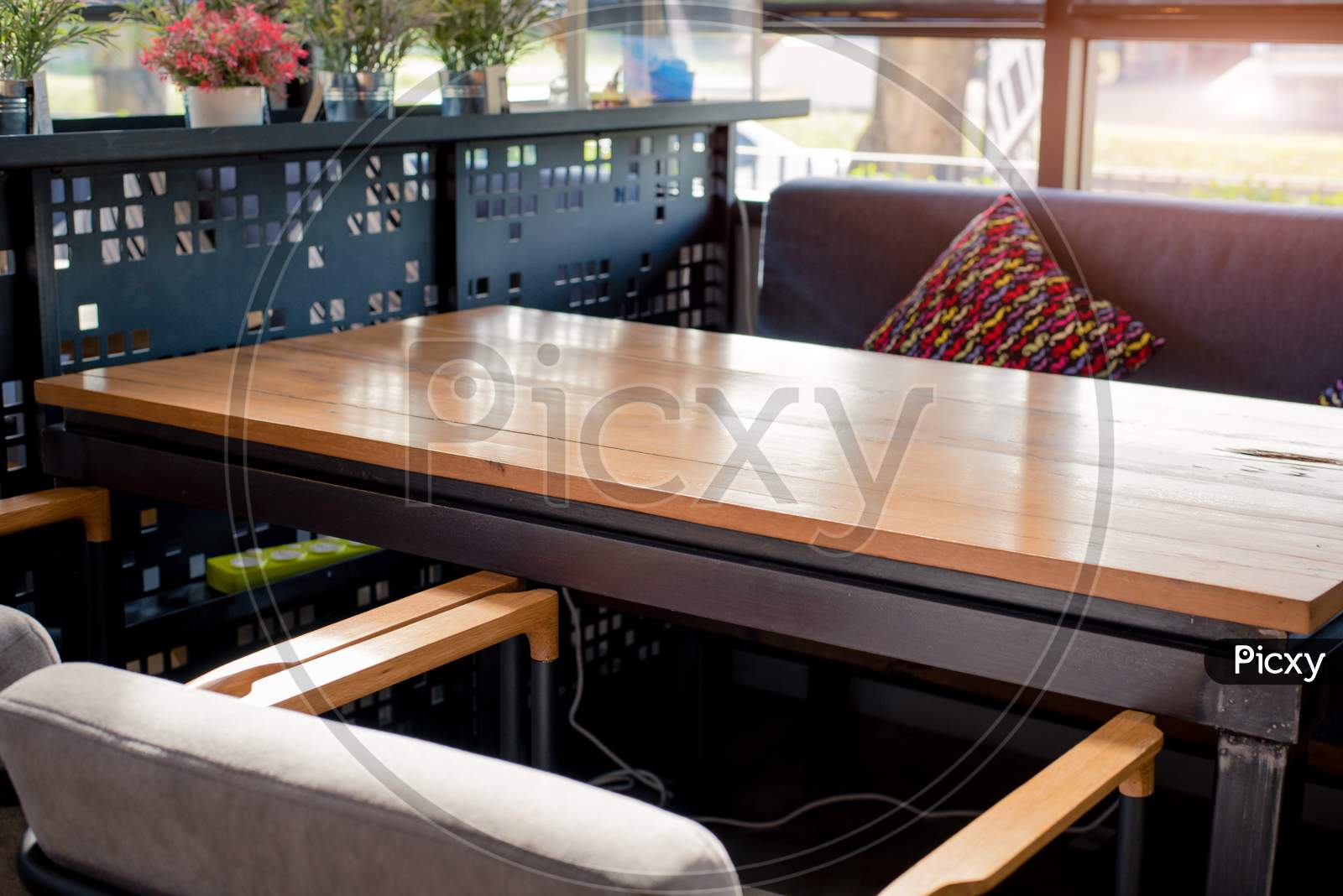 Coffee Shop Table With Armchairs. Object And Decoration Concept. Interior And Relaxation Theme.